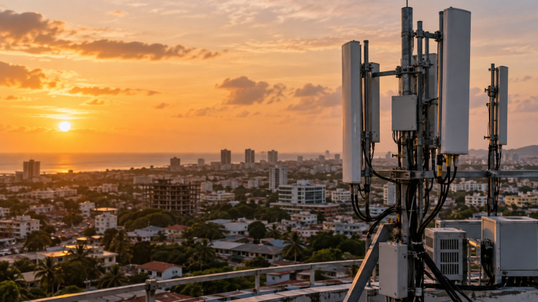 Telecommunications antennas illustrating 5G spectrum licensing in Ghana.