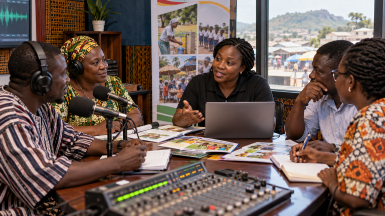 Communicators working with local-language radio presenters.