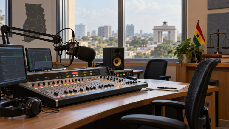 Radio broadcasting equipment illustrating licence-risk planning.