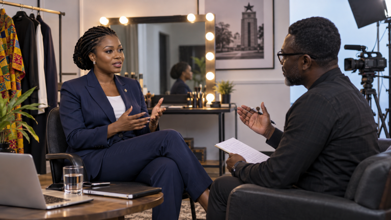 Spokesperson practising an interview with a communications coach.